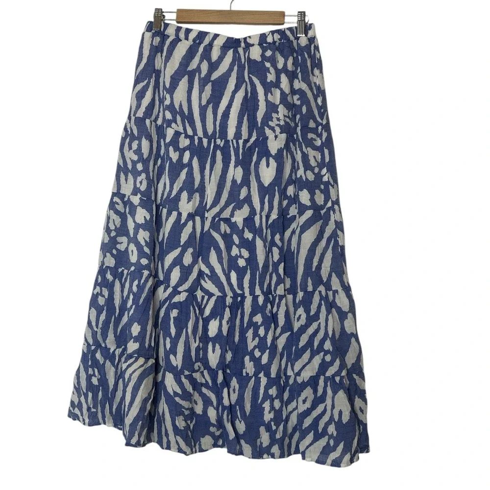 Indigo Rose skirt Women's‎ Medium Cottagecore Coastal Elastic Hippie Wrinkle